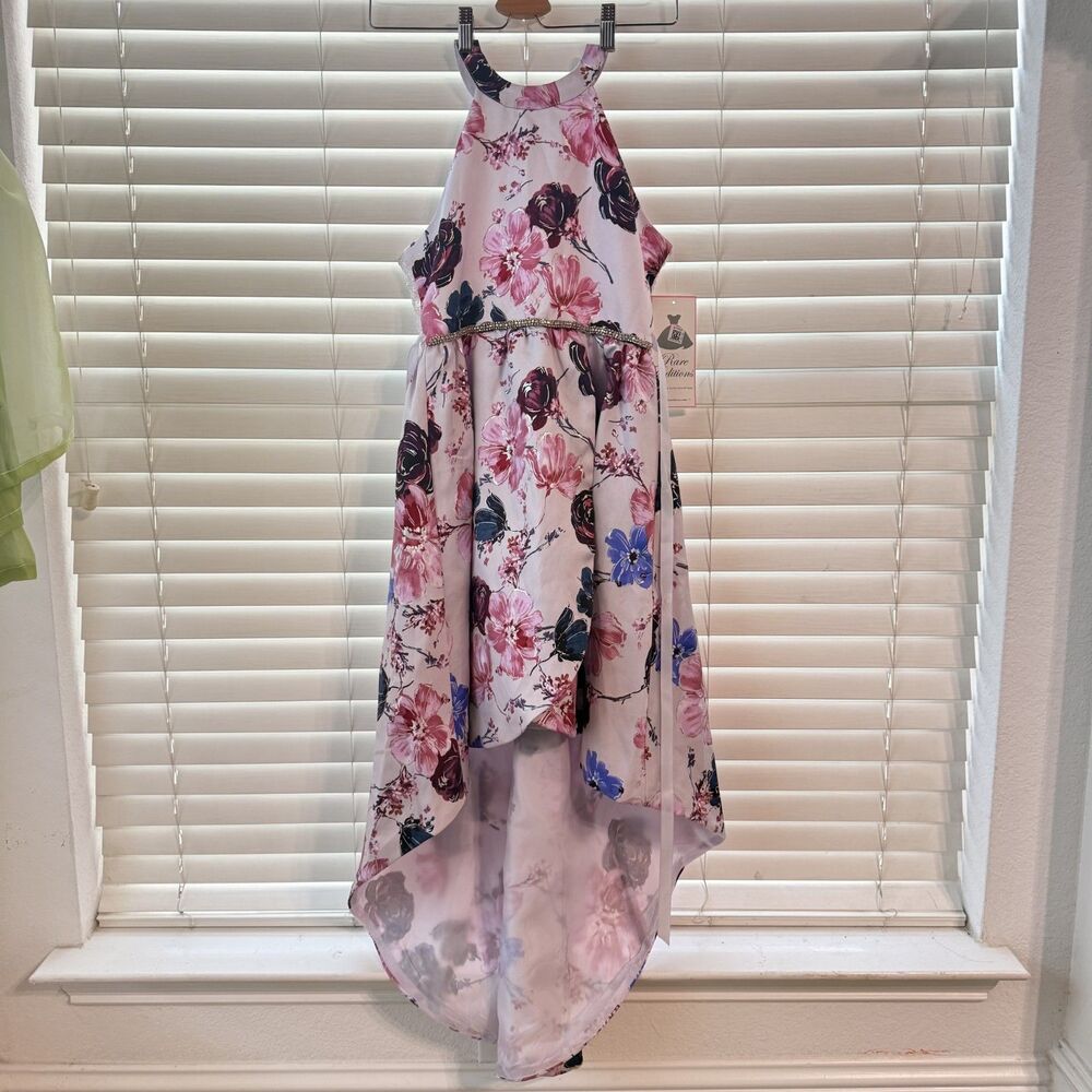 NWT Rare Edition Girls Halter Neck High Low Cut Purple Dress Size 14